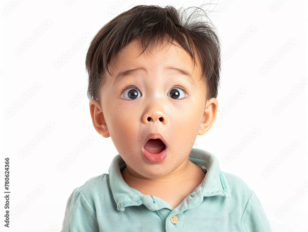 Asian toddler, 2-3 years, expressing surprise, wide-eyed, isolated on white, moment of astonishment. Asian toddler, 2-3 years, expressing surprise, wide-eyed, isolated on white, moment of astonishment.