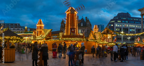 View of Christmas Market stalls in Victoria Square, Birmingham, West Midlands, England, United Kingdom photo