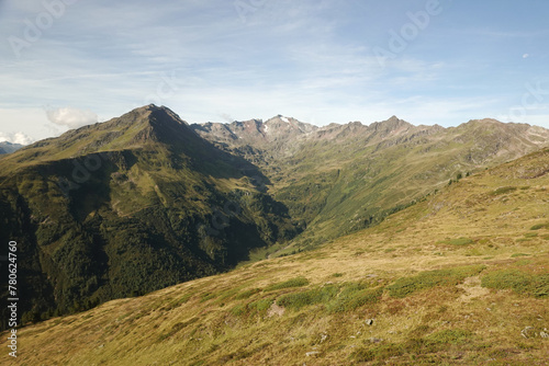 Panorama opening from Kreuzkogel mountain, Grossarltal, Austria photo