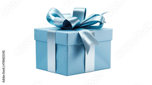 A small luxury gift box with a blue bow. Monochrome side view. A gift for Father's Day or Valentine's Day for him. © MDASHIR