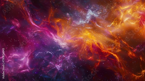 Abstract space background with stars and nebulae, fantasy digital art style. A cosmic scene featuring swirling galaxies, distant nebulas, and twinkling celestial bodies