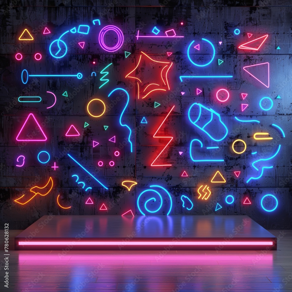 Ignite your space with this electric array of neon shapes, perfect for creating a modern, vibrant atmosphere in any project or decor Ignite your space with this electric array of neon shapes, perfect for creating a modern, vibrant atmosphere in any project or decor