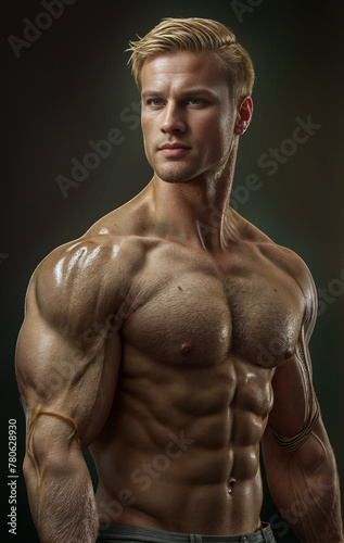 portrait of a shirtless muscular man in a studio setting created with Generative AI technology