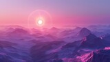sunset on the mountains with vaporwave tone color, suitable for wallpaper, poster. Generative AI