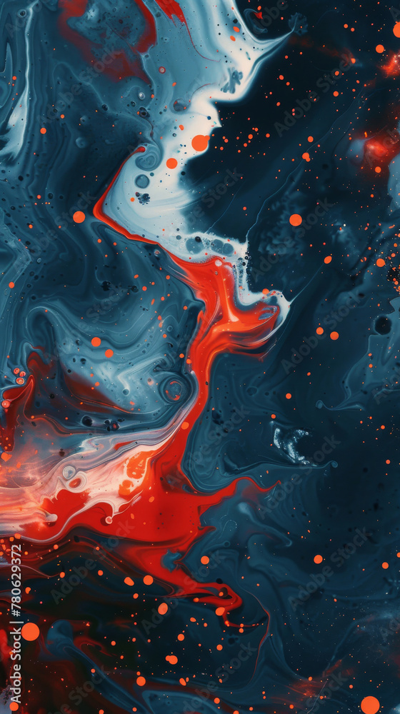 Fototapeta premium Abstract fluid art with vibrant red and navy hues, suitable for dynamic and creative backgrounds