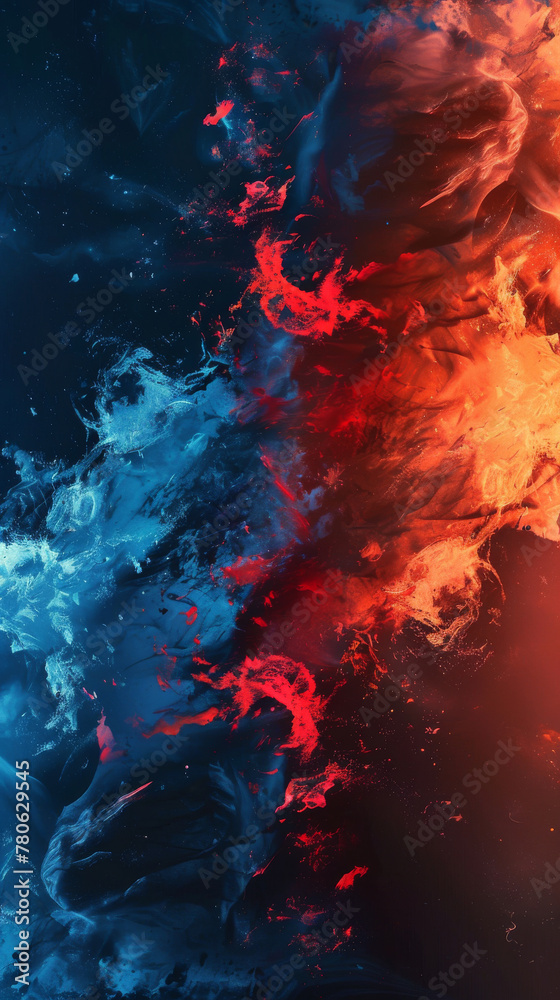 ethereal swirl of blue and fiery red, conjuring images of galactic phenomena and artistic fervor