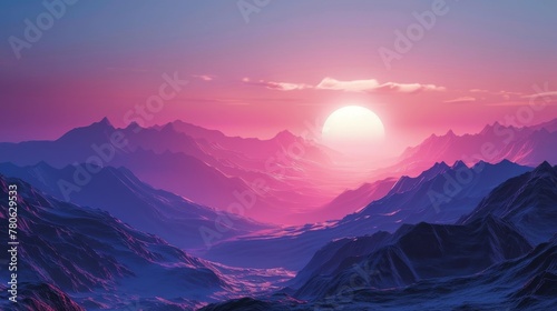 sunset on the mountains with vaporwave tone color  suitable for wallpaper  poster. Generative AI