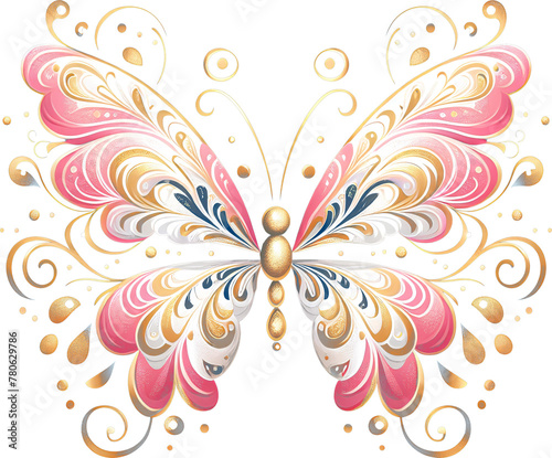 Luxury white pink gold butterfly drawing clipart, golden butterfly luxury style 
