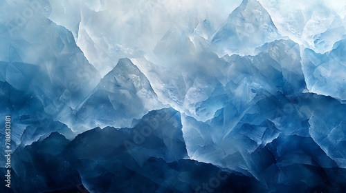 A minimalist abstract background inspired by the elegance of ice crystals, featuring geometric shapes in icy blue, white, and silver. photo