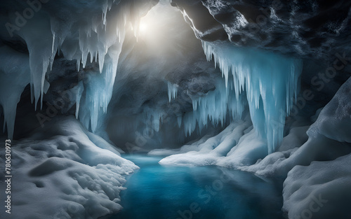 Icelandic ice cave adventure, brilliant blue ice, otherworldly, cold, stark beauty