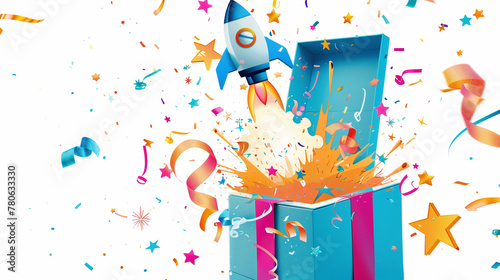 Celebratory Rocket Launch from Gift Box, Creative Celebration Concept