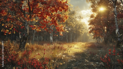Amidst golden leaves and crisp air, the final berries gleamed in the sunlit glades of autumn's closing embrace. photo