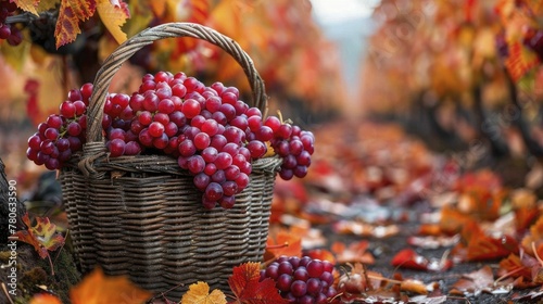 Amidst the golden hues of harvest baskets and neatly aligned vineyard rows, autumn's abundance paints a picturesque scene.