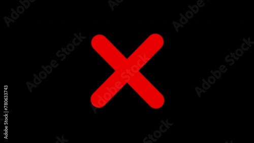 Red cross reject animated sign isolated on alpha png transparent background. Cancel and wrong flat element