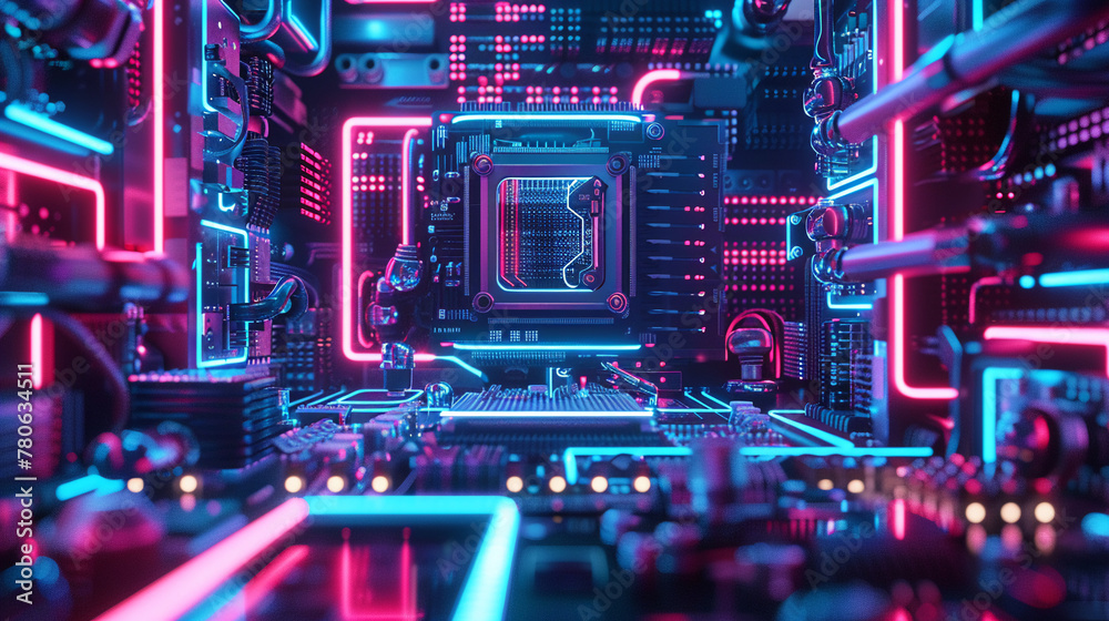 Futuristic Motherboard with Advanced Circuitry and Lighting