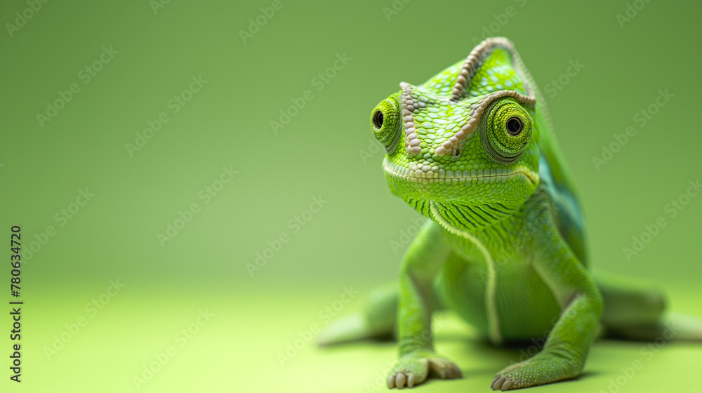 Obraz premium Chameleon posing on light green color background. Generative ai. C002