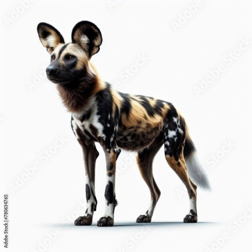 Image of isolated African wild dog against pure white background, ideal for presentations 
