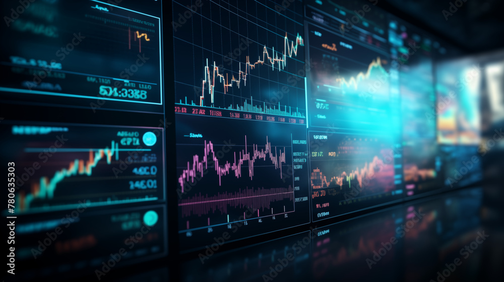 Digital Market Graphs Displaying Stock Market Data