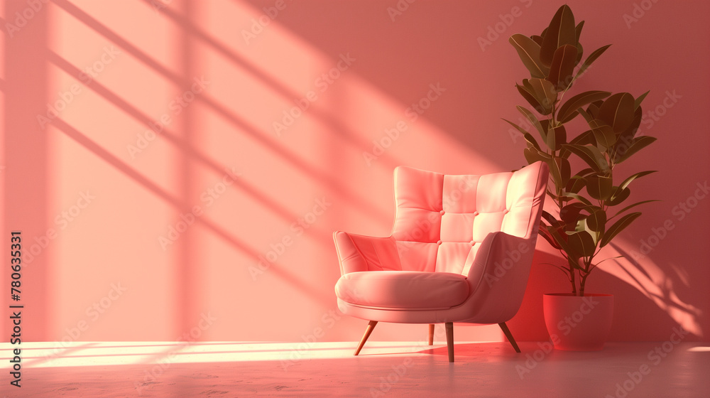 Contemporary Pink Living Room with Armchair and Plant Decor