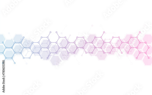 Hexagons pattern on gray background. Genetic research, molecular structure. Chemical engineering. Concept of innovation technology. Used for design healthcare, science and medicine background © natrot