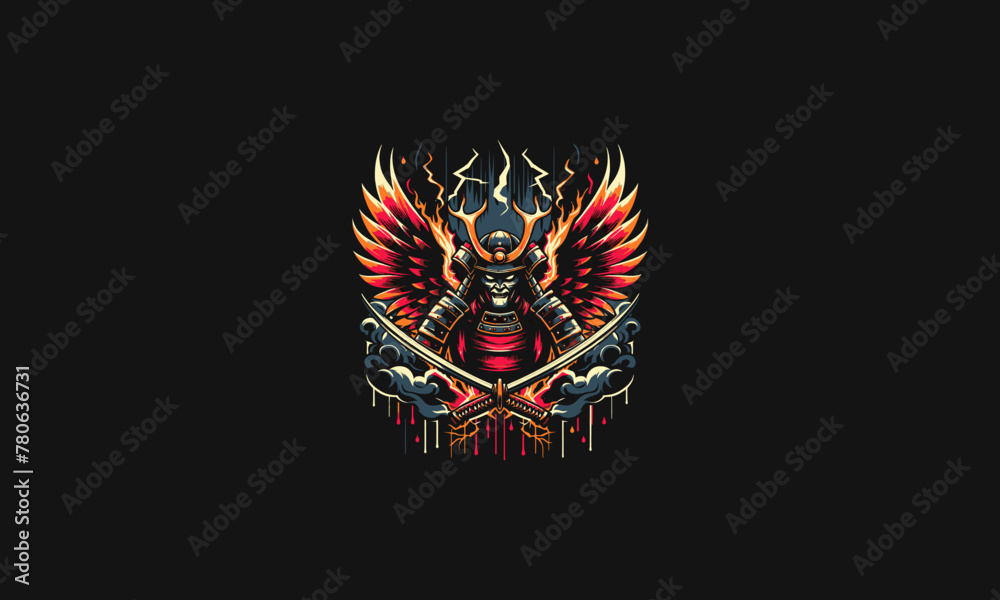 Fototapeta premium samurai flying on hell lightning vector artwork design