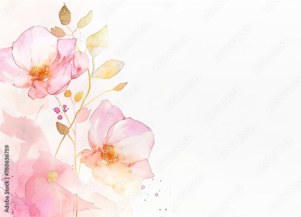 Obraz premium Watercolor Pastel Pink Floral Background with Copy Space