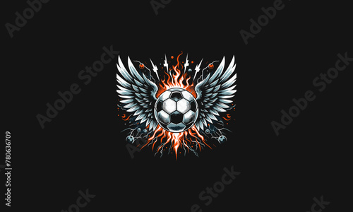 soccer ball with wings and flames lightning vector design