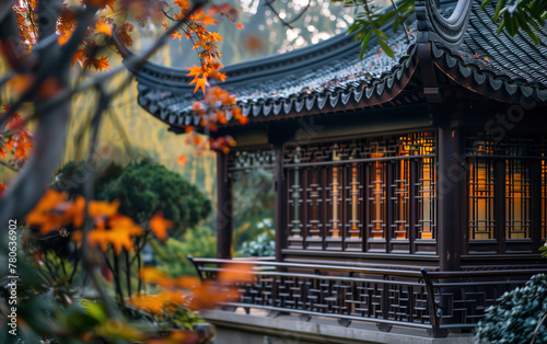 Chinese traditional garden architecture,created with Generative AI tecnology. © henvryfo