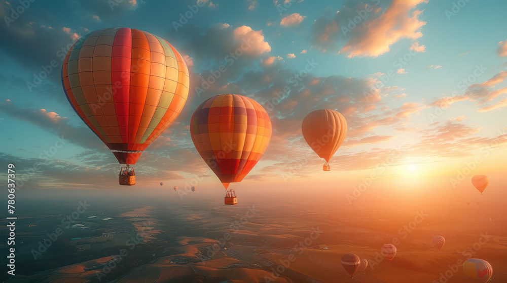 Obraz premium Group of Hot Air Balloons Flying in the Sky