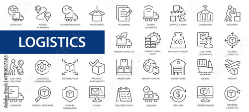 Logistics symbols line icon set. Delivery, Logistics and Shipping outline icon collection.