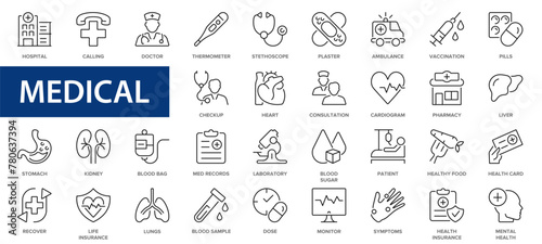 Medical line icon set. Medicine and health care outline icons set. Medical symbols collection.