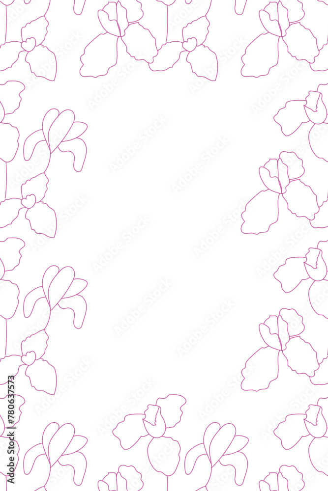 Vector illustration. Vertical background, copy space for text. Hand drawn floral print. Template for postcard, wedding and party invitation, flyer, cover, brochure, social media post, poster, banner.