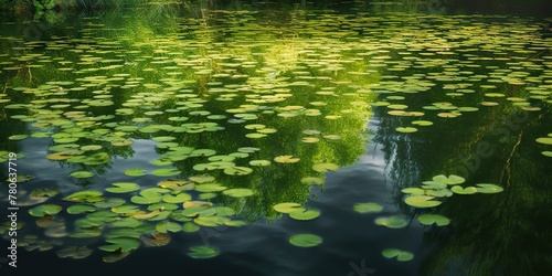 Green leaves on pond river lake landscaoe background view photo