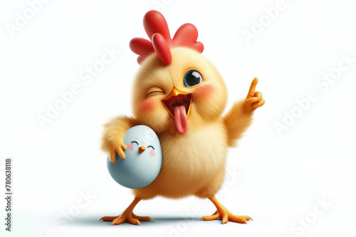 full body chicken winking and sticking out tongue isolated on white background
