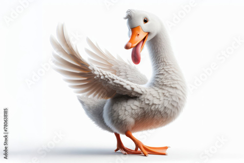 full body goose winking and sticking out tongue isolated on white background