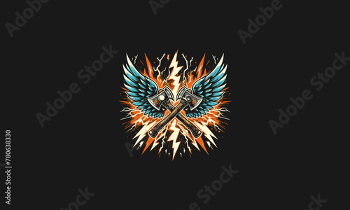 ax with wings flames and lightning vector design