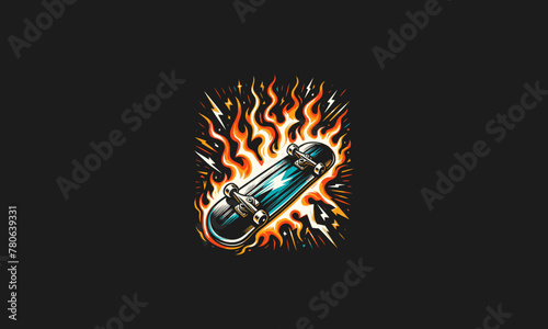 skateboard with flames lightning vector flat design