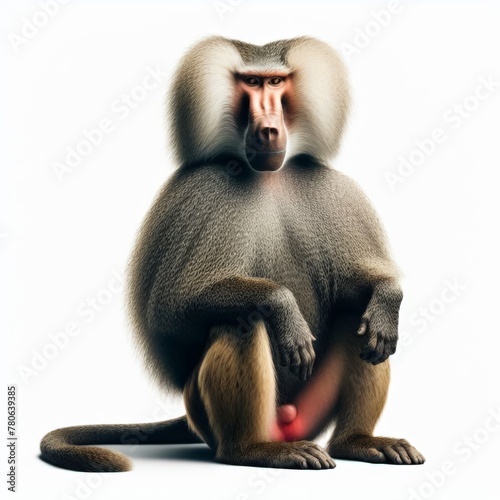 Image of isolated baboon against pure white background, ideal for presentations 