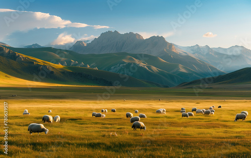 Grassland scenery in Xinjiang, China,created with Generative AI tecnology.