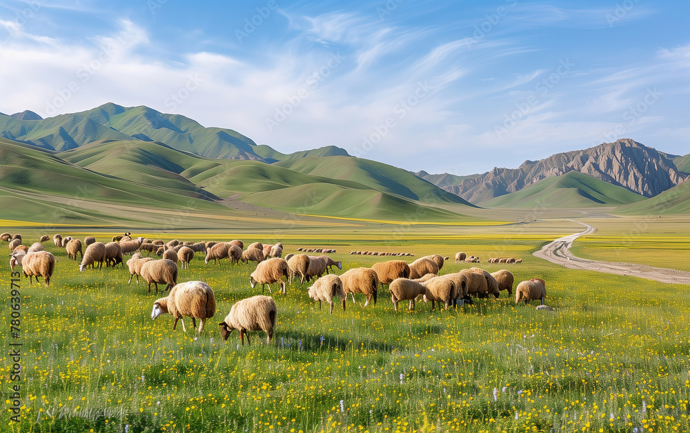 Obraz premium Grassland scenery in Xinjiang, China,created with Generative AI tecnology.