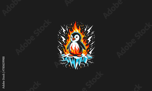 penguin angry on flames lightning vector artwork design