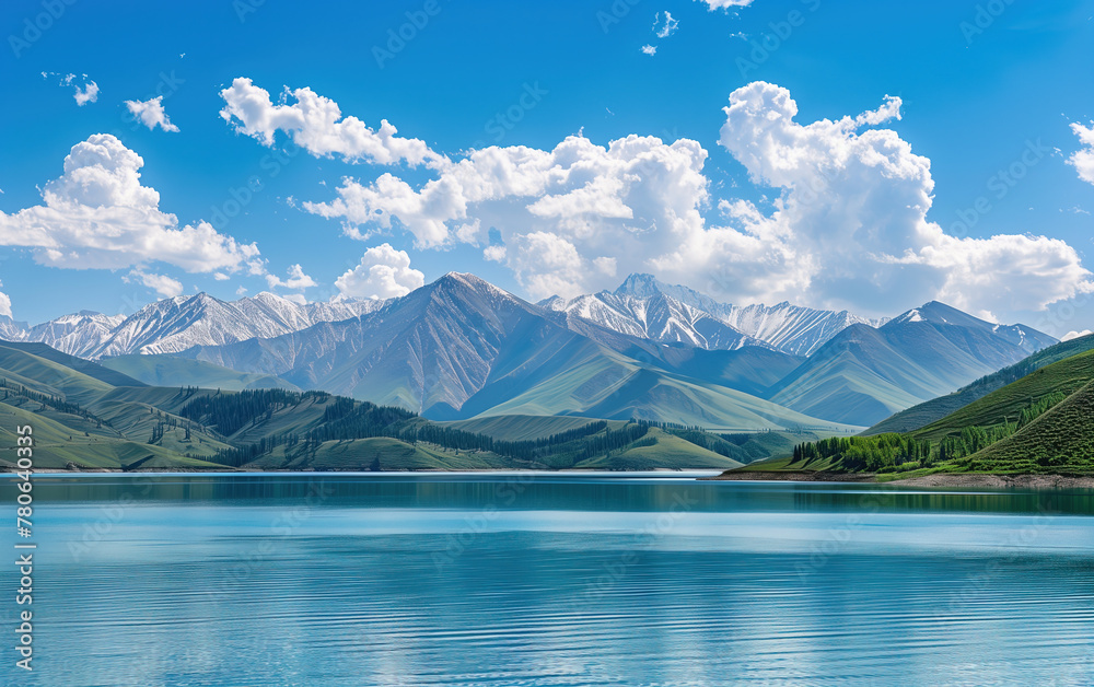 Lake scenery in Xinjiang, China,created with Generative AI tecnology.