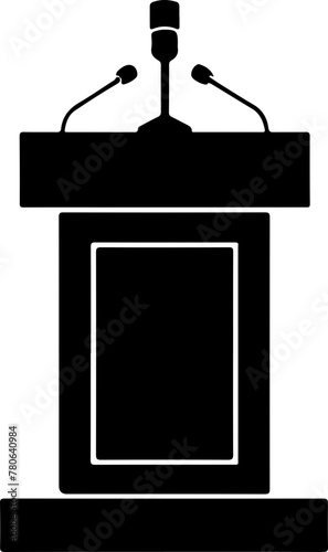Graphic icon representing a podium with a microphone, perfect for speeches, events, and presentations