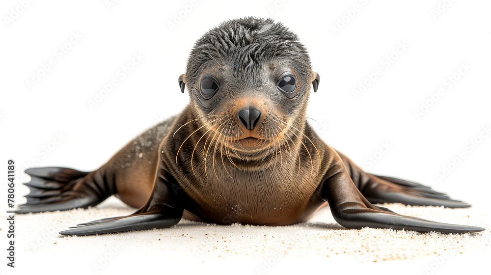 Fototapeta premium Baby Sea Lion Resting on White Surface