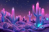 Cybernetic cacti, pop art desert, neon lights, futuristic flora, 2D illustration.