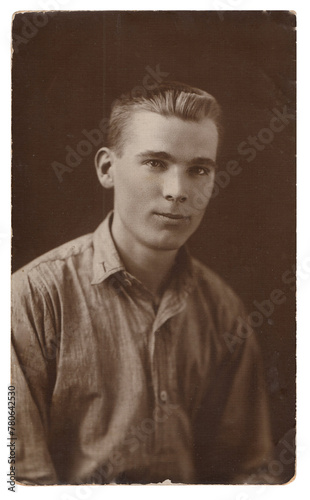 Vintage photo of a young man of twenty years old. Photo from 1929. USSR, Rostov. photo