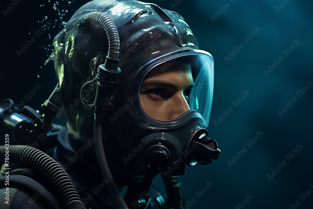 Generative AI illustration of male diver underwater on summer vacation Generative AI illustration of male diver underwater on summer vacation