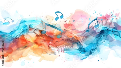 Flowing Abstract Watercolor Music Waves Blending Melodies and Colorful Backgrounds