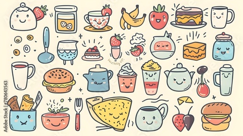 Charming and Whimsical Hand-Drawn Collection of Everyday Kitchen and Dining Objects