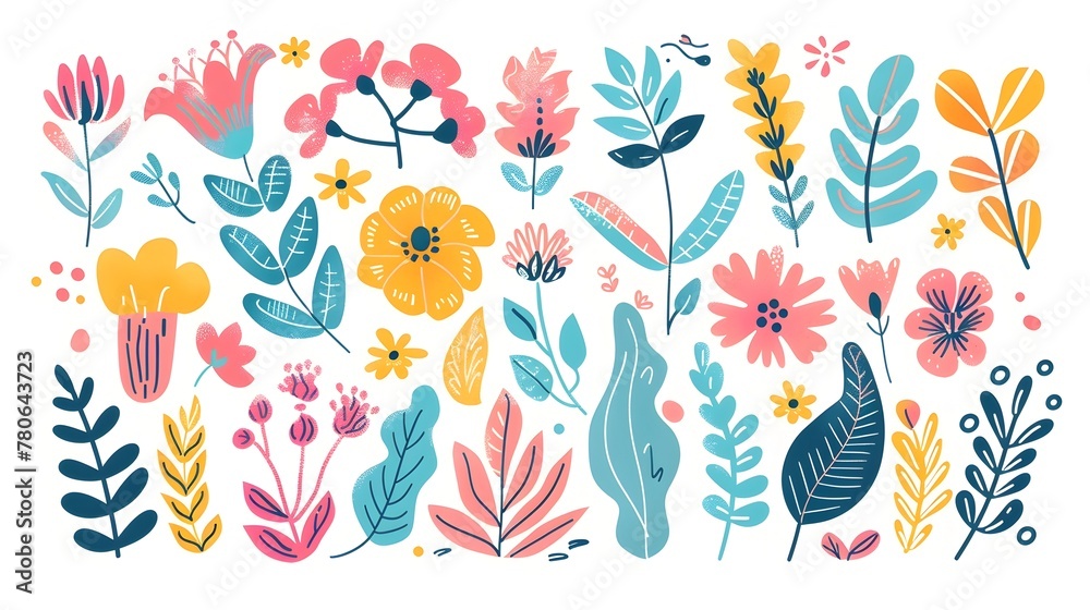Vibrant Playful Hand-Drawn Floral Doodles and Nature